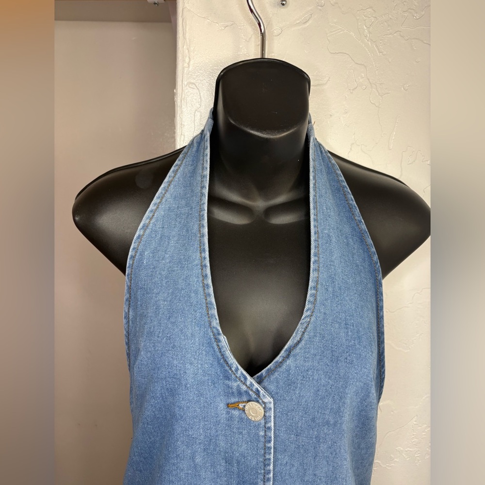 Sincerely Jules NWT Light Blue Denim Halter backless Mini Dress sz M button down - Picture 4 of 8